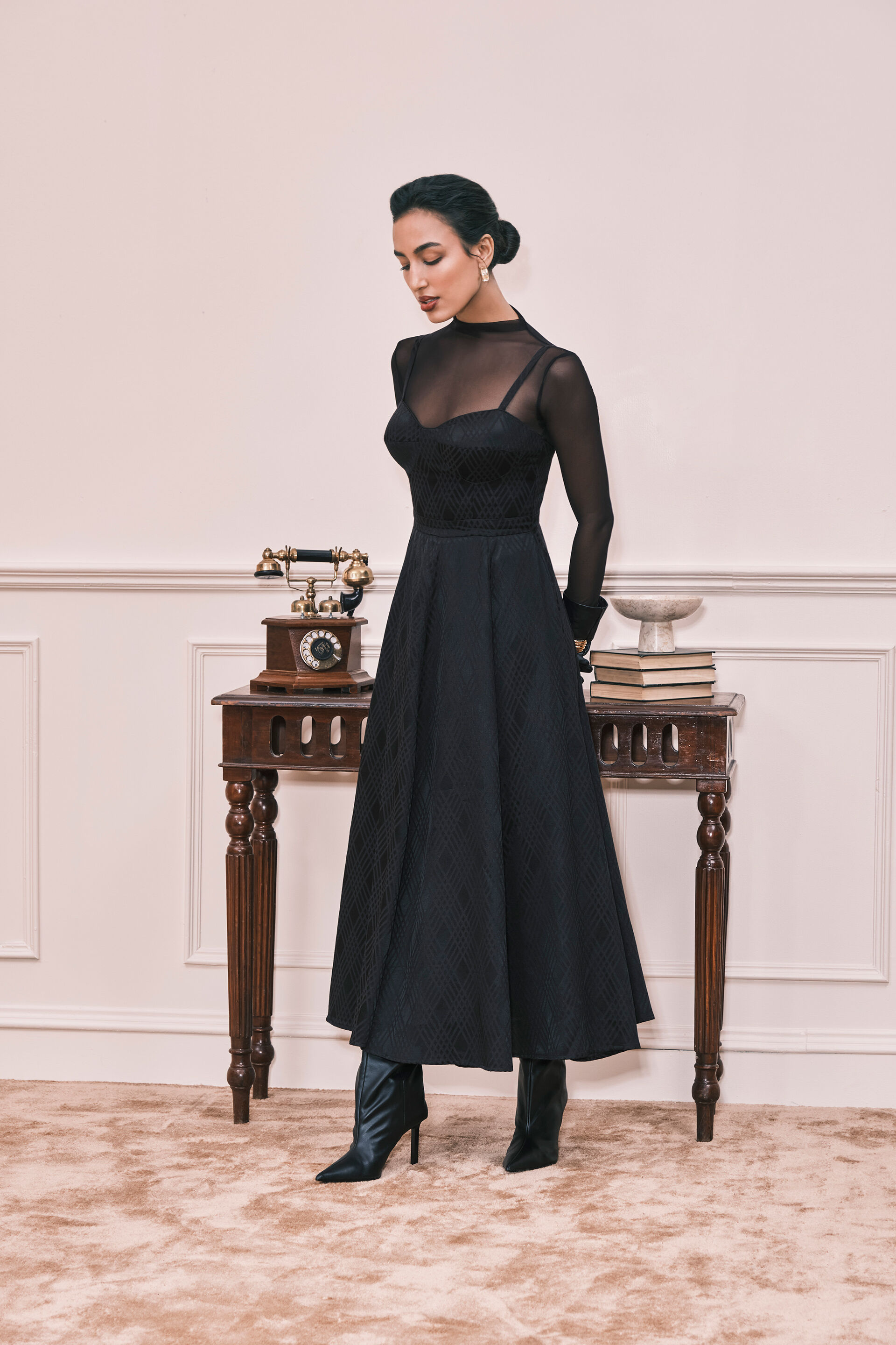 The Goddess Jacquard Dress, Black, image 2